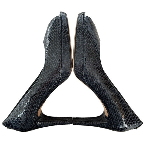 Stuart Weitzman Open Toe Black Patent Leather Snakeskin Print Heels. Sz 8.5. EUC - Picture 10 of 13